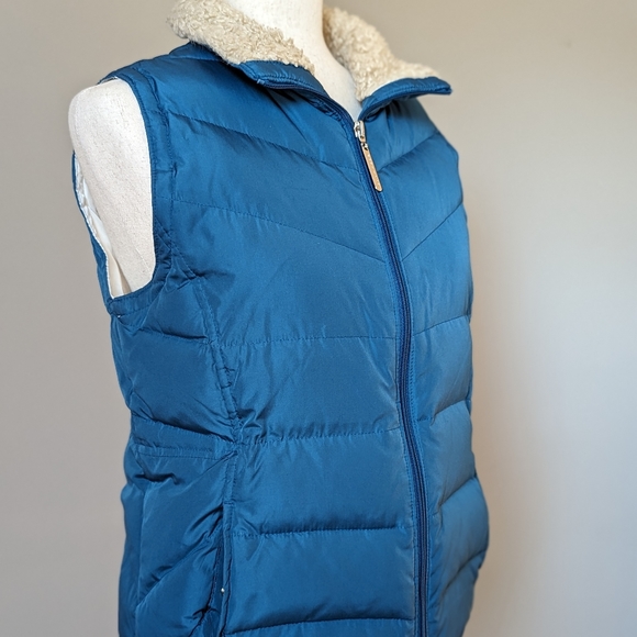 Vintage Teal Blue Green Down Puffer Vest Sherpa Collar Maurices Women's Medium - Picture 3 of 7
